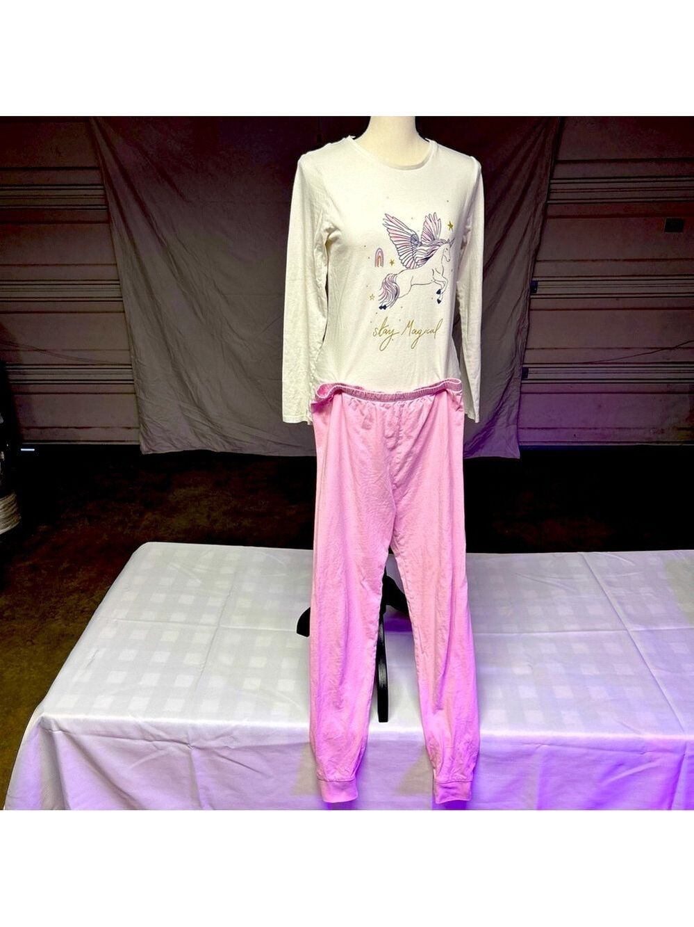 George Kids Unicorn Pajama Set - White and Pink/ Girls/ size 13-14 Youth